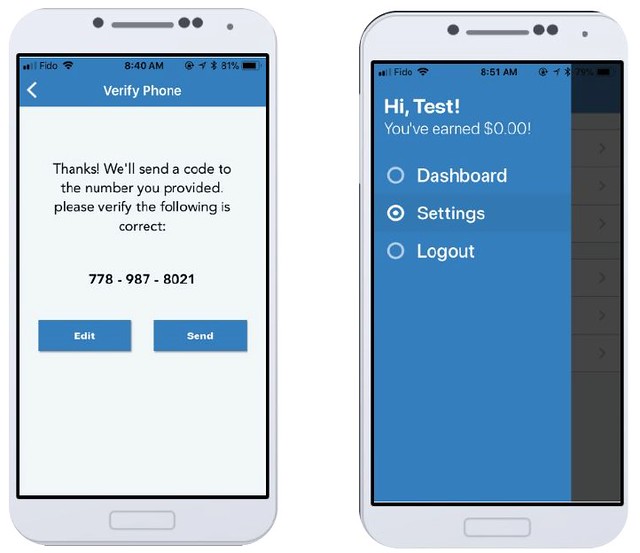 Two mobile phones showcasing RxtoMe 2.0 User Interface screens